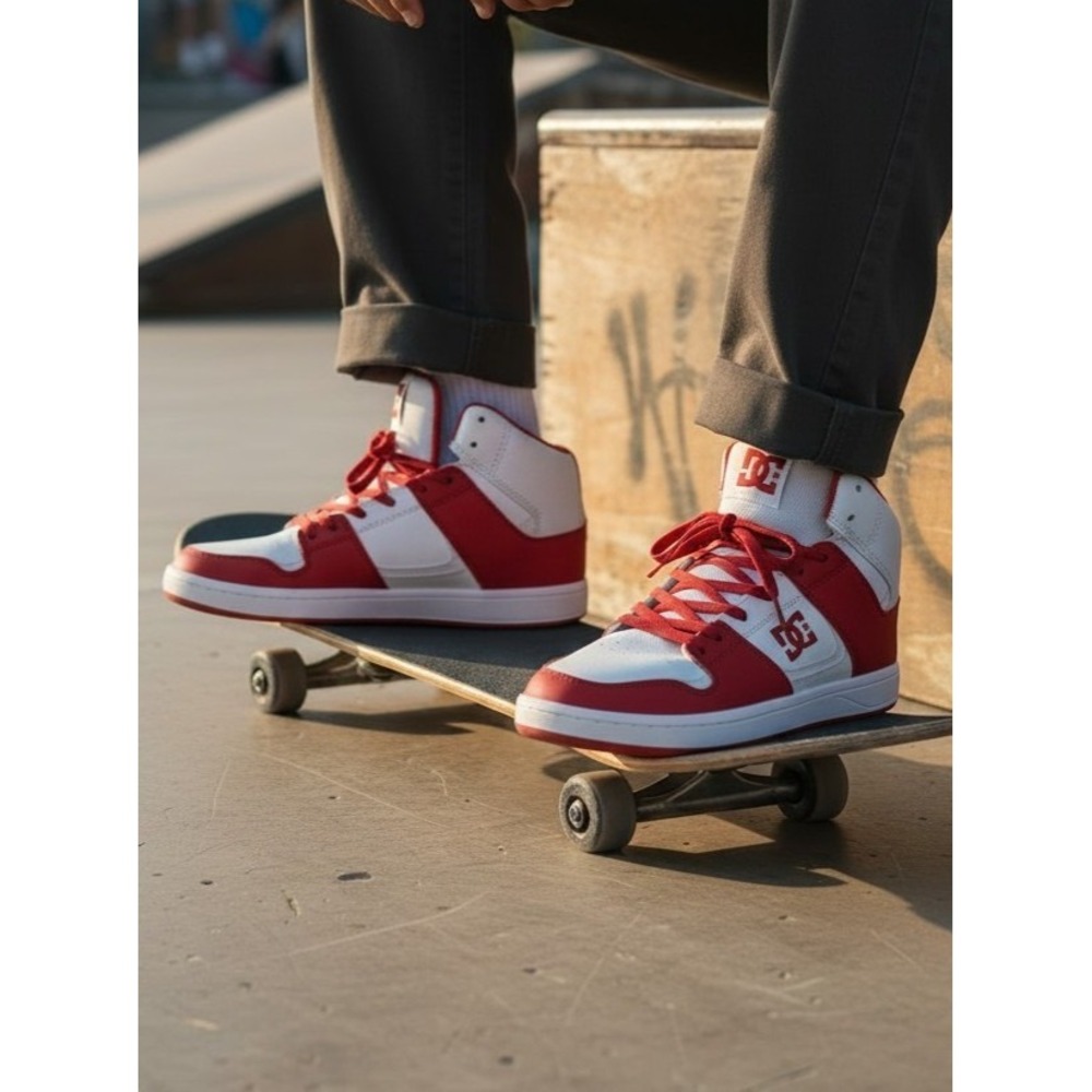DC Shoes Cure Hi Top Mens 9.5 Red White Leather Skate Shoes Sneakers ~ Sanitized